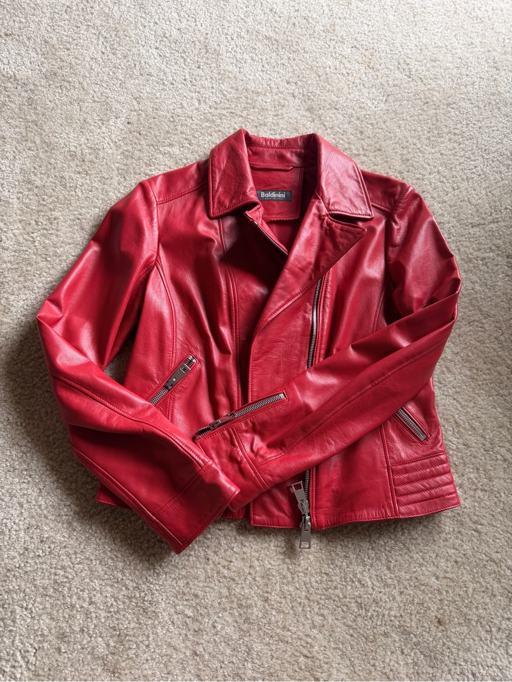 Baldinini Red Leather Moto Jacket